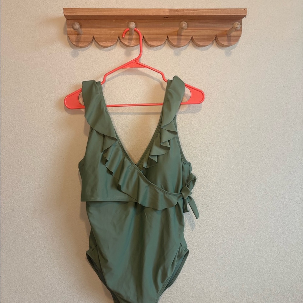 Kindred Bravely Olive Green Nursing Swimsuit with Built-In Shelf Bra